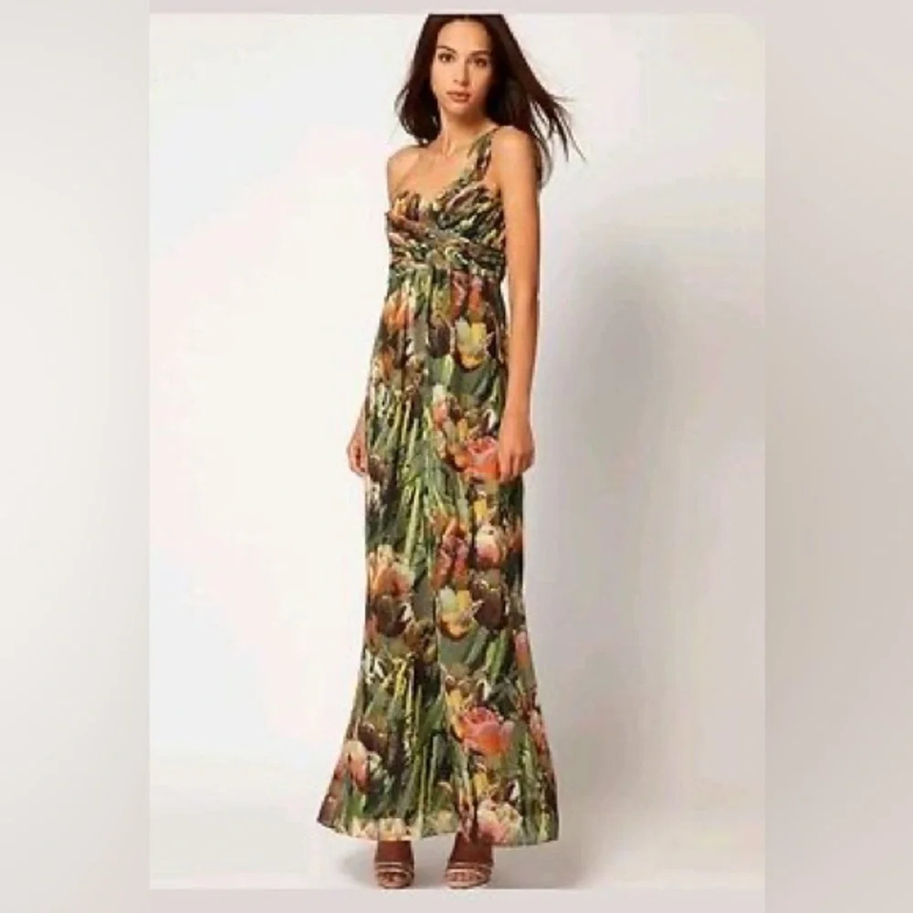 PRICE DROP! Ted Baker Maxi Dress One Shoulder Green Floral - Picture 12 of 12